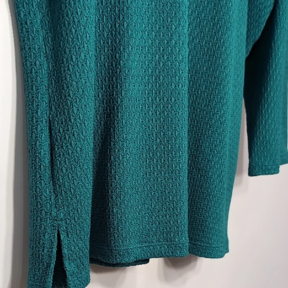 Dialogue | Vintage Teal Textured Stretchy Cowl Neck Top with 3/4 Sleeves Size L - Picture 5 of 8